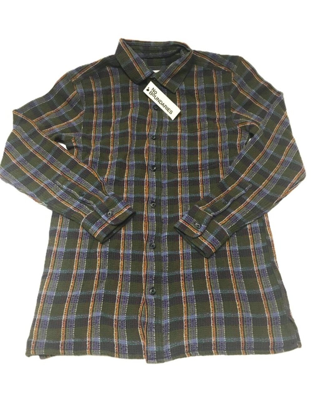 No Boundaries Men's Size XS Plaid Waffle Knit Long Sleeve Button Shirt NWT
